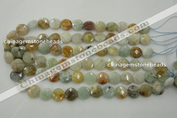 CAQ368 15.5 inches 15mm faceted coin natural aquamarine beads