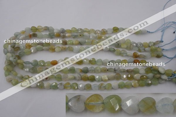 CAQ390 15.5 inches 8*8mm faceted heart natural aquamarine beads