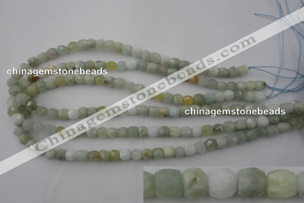 CAQ410 15.5 inches 7*8mm faceted nuggets natural aquamarine beads