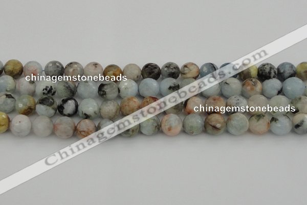 CAQ423 15.5 inches 12mm faceted round natural aquamarine beads