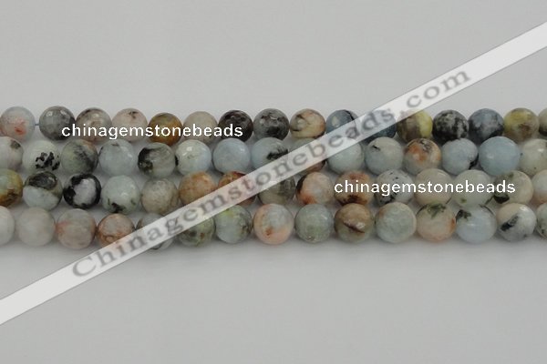 CAQ424 15.5 inches 14mm faceted round natural aquamarine beads