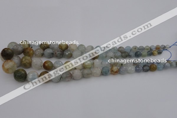 CAQ428 15.5 inches 6mm - 16mm faceted round natural aquamarine beads