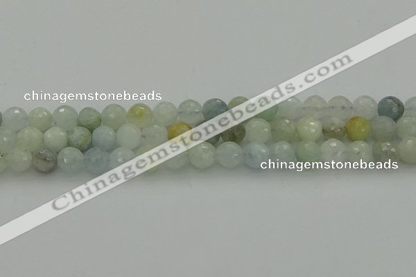 CAQ437 15.5 inches 8mm faceted round natural aquamarine beads