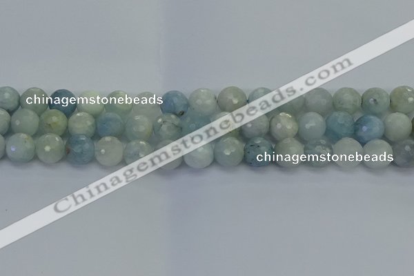 CAQ554 15.5 inches 10mm faceted round natural aquamarine beads