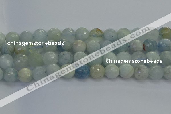 CAQ556 15.5 inches 14mm faceted round natural aquamarine beads