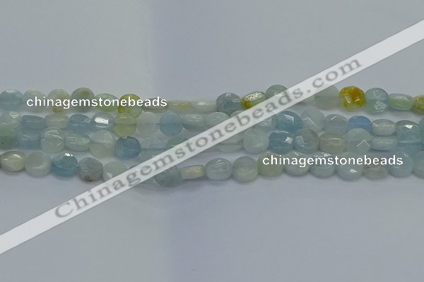 CAQ568 15.5 inches 7mm faceted coin natural aquamarine beads