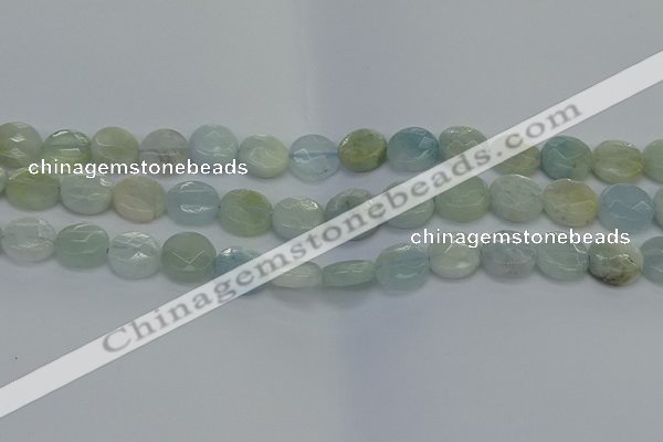 CAQ569 15.5 inches 9mm faceted coin natural aquamarine beads