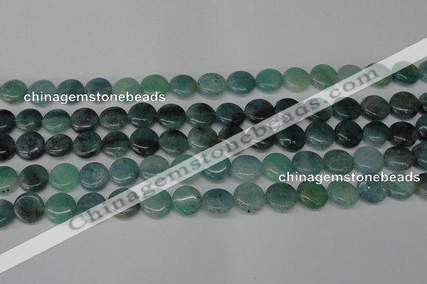 CAQ619 15.5 inches 12mm flat round aquamarine gemstone beads