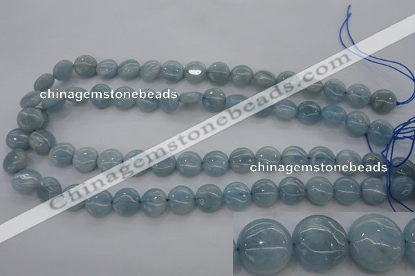 CAQ68 15.5 inches 12*12mm flat round natural aquamarine beads wholesale