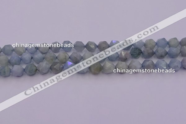 CAQ792 15.5 inches 10mm faceted nuggets aquamarine gemstone beads