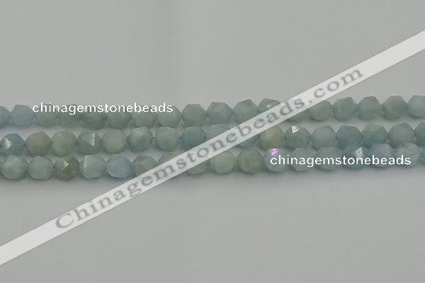 CAQ797 15.5 inches 8mm faceted nuggets aquamarine gemstone beads