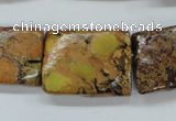 CAT148 18*25mm twisted rectangle dyed natural aqua terra jasper beads