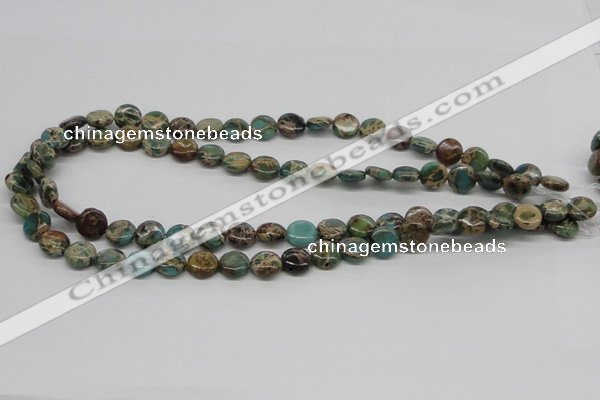 CAT5008 15.5 inches 10mm flat round natural aqua terra jasper beads