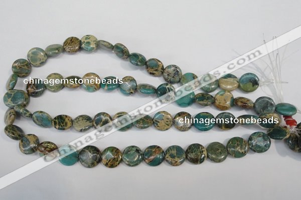 CAT5030 15.5 inches 14mm flat round natural aqua terra jasper beads