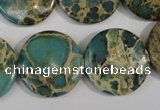 CAT5032 15.5 inches 22mm flat round natural aqua terra jasper beads