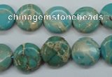 CAT84 15.5 inches 14mm flat round dyed natural aqua terra jasper beads