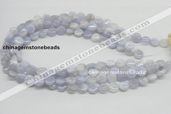 CBC12 15.5 inches 12mm flat round blue chalcedony beads wholesale