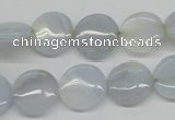 CBC33 15.5 inches 14mm flat round blue chalcedony beads wholesale