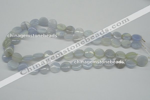 CBC33 15.5 inches 14mm flat round blue chalcedony beads wholesale