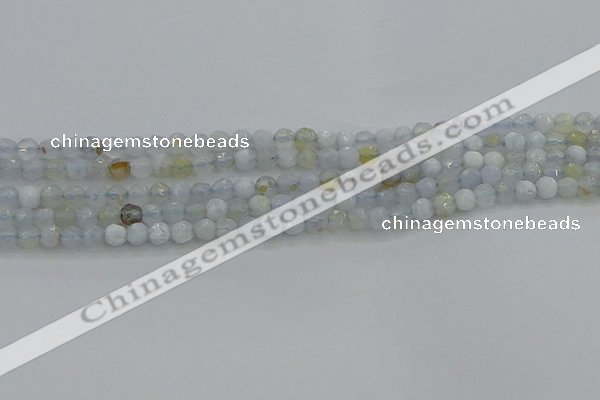 CBC461 15.5 inches 4mm faceted round blue chalcedony gemstone beads