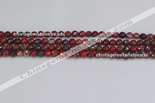 CBD376 15.5 inches 6mm faceted round poppy jasper beads