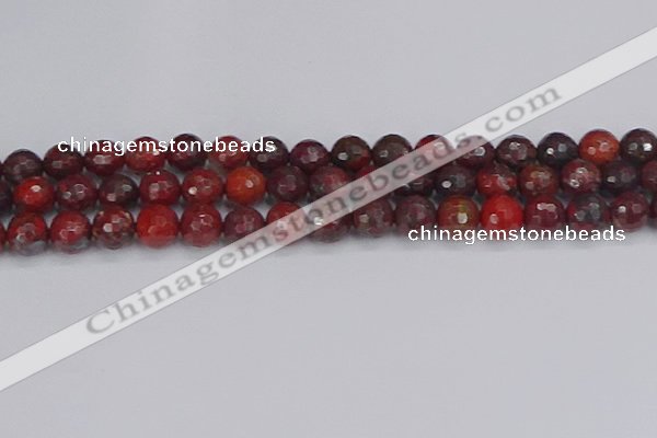 CBD378 15.5 inches 10mm faceted round poppy jasper beads