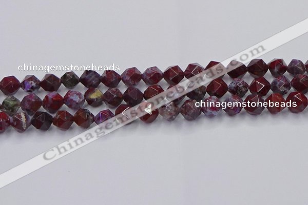 CBD384 15.5 inches 8mm faceted nuggets brecciated jasper beads