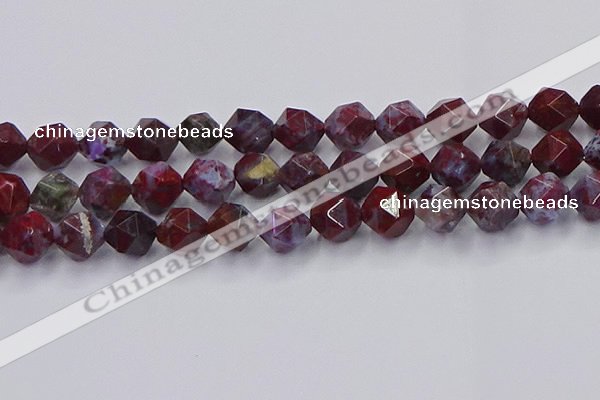 CBD386 15.5 inches 12mm faceted nuggets brecciated jasper beads