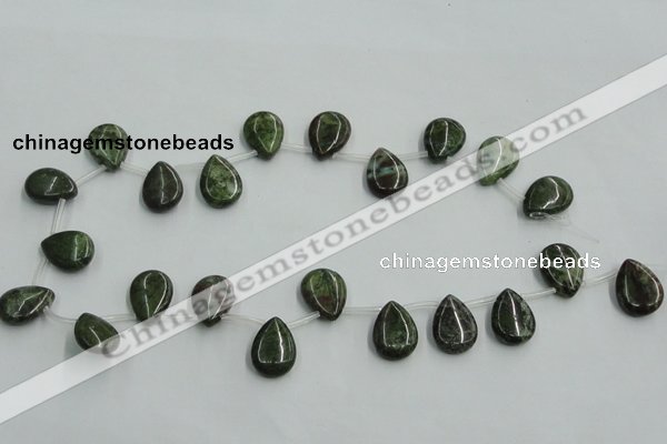 CBG21 13*18mm top-drilled flat teardrop bronze green gemstone beads
