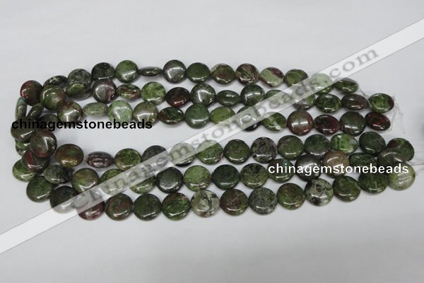 CBG35 15.5 inches 14mm flat round bronze green gemstone beads