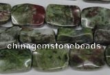 CBG69 15.5 inches 13*18mm wavy rectangle bronze green gemstone beads