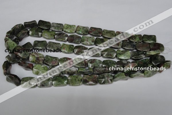 CBG69 15.5 inches 13*18mm wavy rectangle bronze green gemstone beads