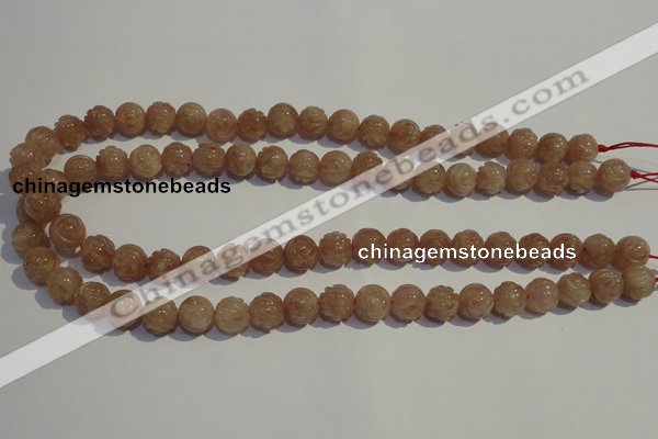 CBQ14 15.5 inches 10mm carved round strawberry quartz beads