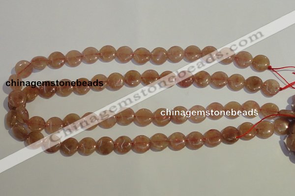 CBQ16 15.5 inches 12mm flat round strawberry quartz beads wholesale