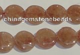 CBQ17 15.5 inches 14mm flat round strawberry quartz beads wholesale