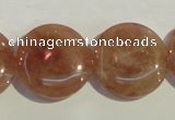 CBQ19 15.5 inches 25mm flat round strawberry quartz beads wholesale