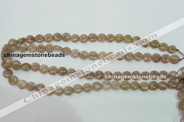 CBQ235 15.5 inches 10mm flat round strawberry quartz beads