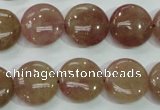 CBQ236 15.5 inches 15mm flat round strawberry quartz beads