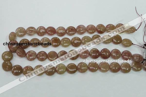 CBQ236 15.5 inches 15mm flat round strawberry quartz beads