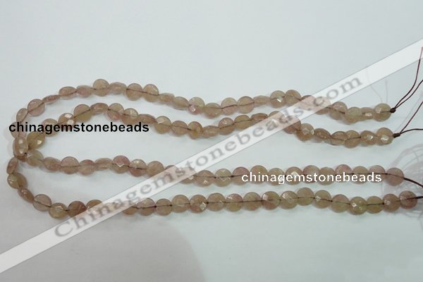 CBQ240 15.5 inches 8mm faceted coin strawberry quartz beads