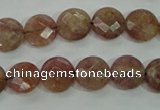 CBQ241 15.5 inches 10mm faceted coin strawberry quartz beads