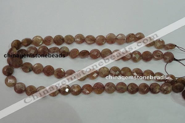 CBQ241 15.5 inches 10mm faceted coin strawberry quartz beads