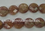 CBQ242 15.5 inches 12mm faceted coin strawberry quartz beads