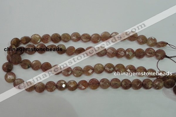 CBQ242 15.5 inches 12mm faceted coin strawberry quartz beads