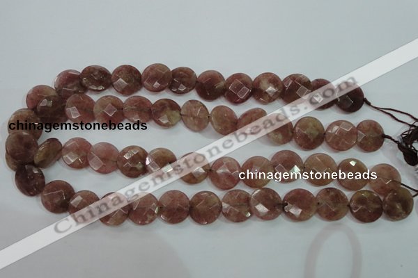 CBQ243 15.5 inches 14mm faceted coin strawberry quartz beads