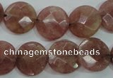 CBQ244 15.5 inches 16mm faceted coin strawberry quartz beads