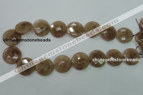 CBQ246 15.5 inches 25mm faceted coin strawberry quartz beads
