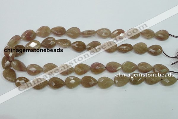 CBQ260 15.5 inches 13*18mm faceted flat teardrop strawberry quartz beads