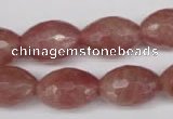 CBQ272 15.5 inches 12*18mm faceted rice strawberry quartz beads