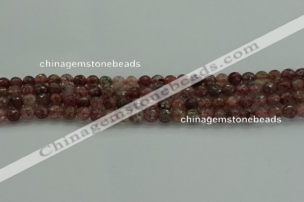 CBQ321 15.5 inches 6mm faceted round strawberry quartz beads